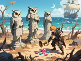 海之号角干枯之地攻略，三个雕像怎么推，猫头鹰人任务怎么做，心之碎片在哪找