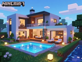 我的世界现代别墅建造教程,材料怎么选,内饰如何设计,泳池灯光怎么造